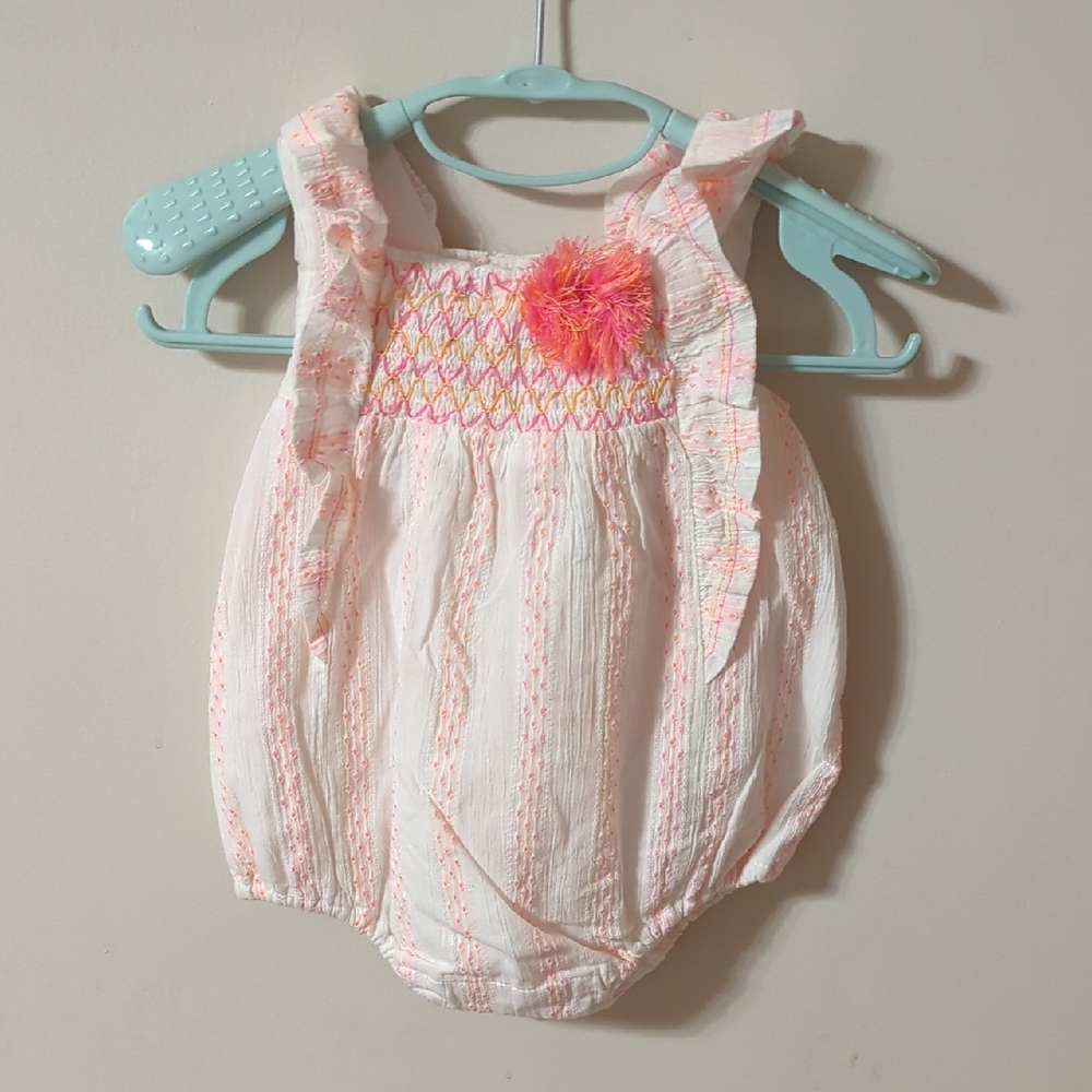 Pink and White Baby Romper with Ruffle Details
